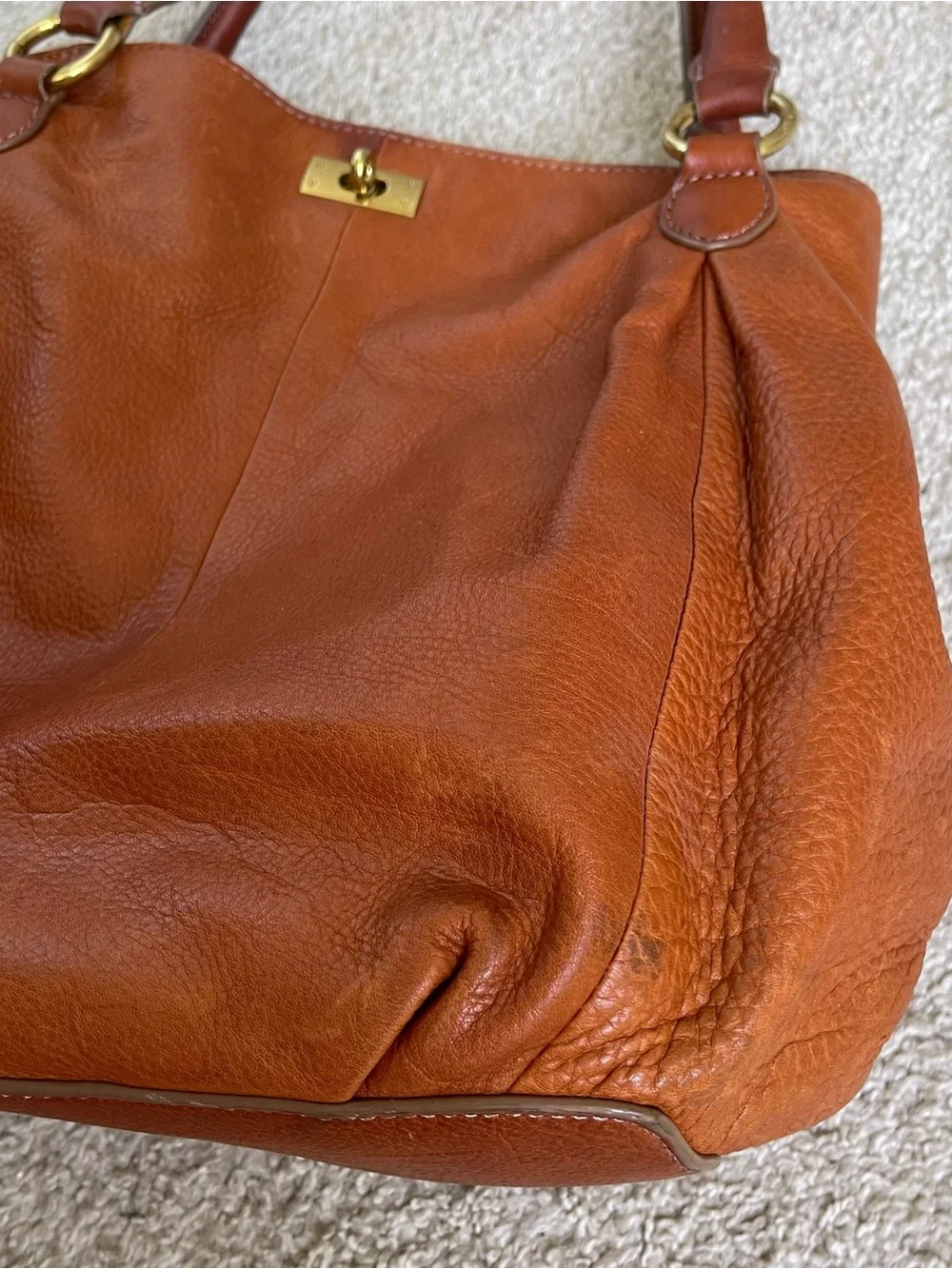 J.Crew Brompton Large Hobo Shoulder Bag Top Handed Cognac Brown Pebbled Leather